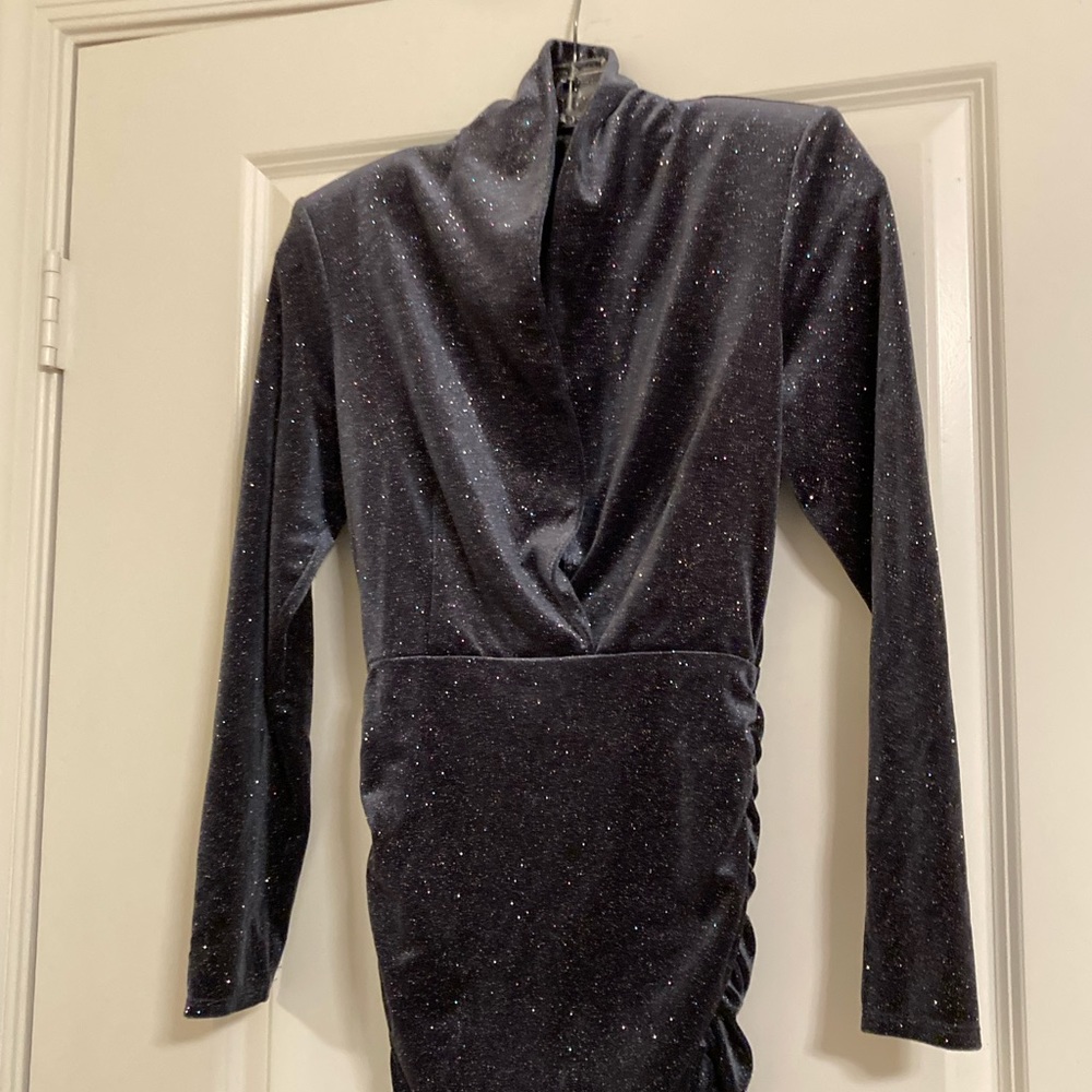 Zara Grey Silver Glitter Shimmer Velvet Bodycon Ruched Dress Blogger’s Favorite! - Picture 5 of 11